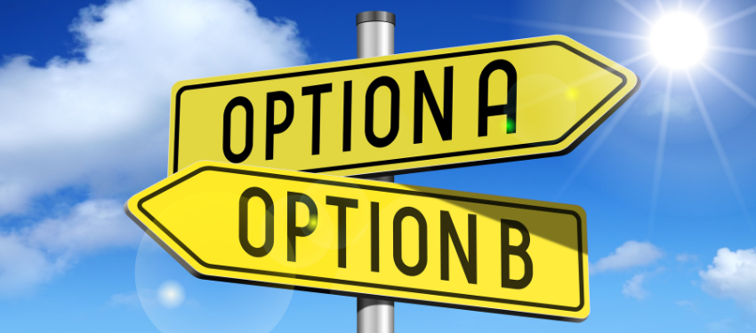 Photo of signposts pointing in different directions to Option A and Option B representing A/B testing